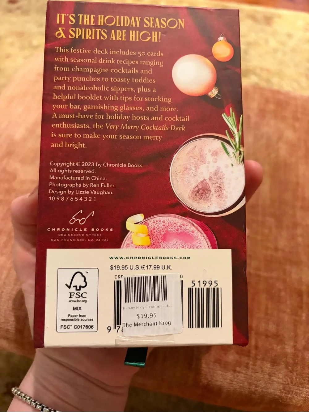 Chronicle Books Holiday Cocktail Recipe Deck — Red and Pink Festive Box